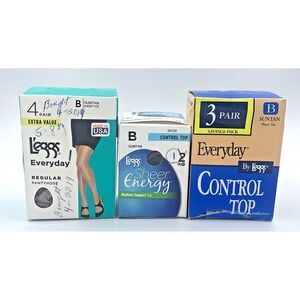 Lot 8 Pair LEGGS Pantyhose, Size B, Suntan, Sheer Energy, Everyday, Control Top